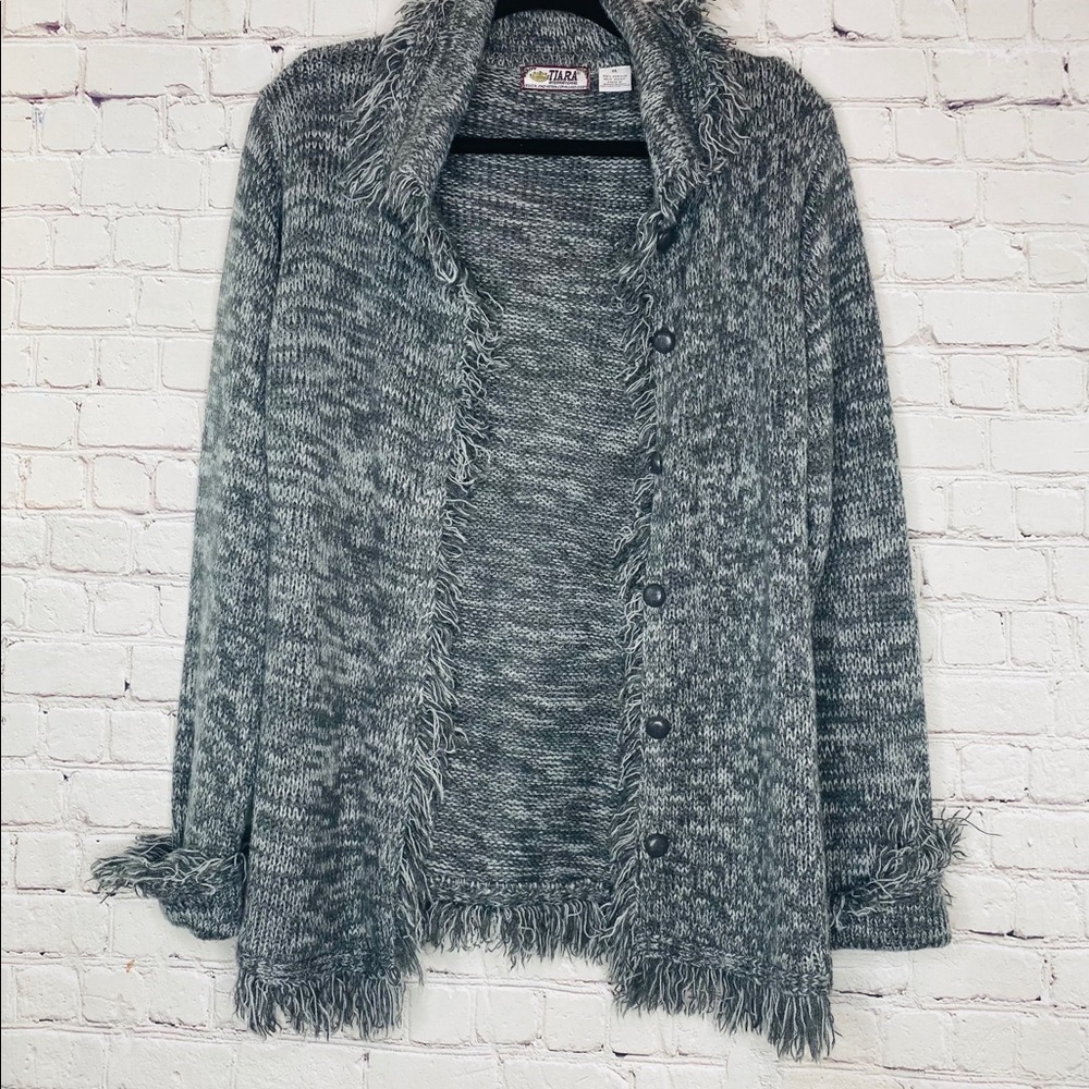 Tiara Marled Fringe Women's Sweater Cardigan XL